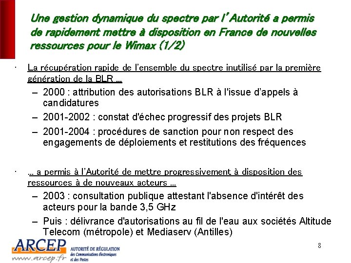 Une gestion dynamique du spectre par l’Autorité a permis de rapidement mettre à disposition