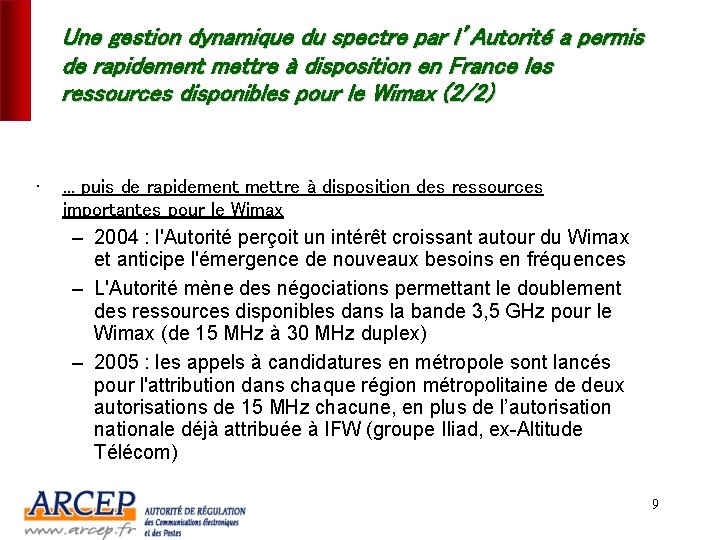 Une gestion dynamique du spectre par l’Autorité a permis de rapidement mettre à disposition