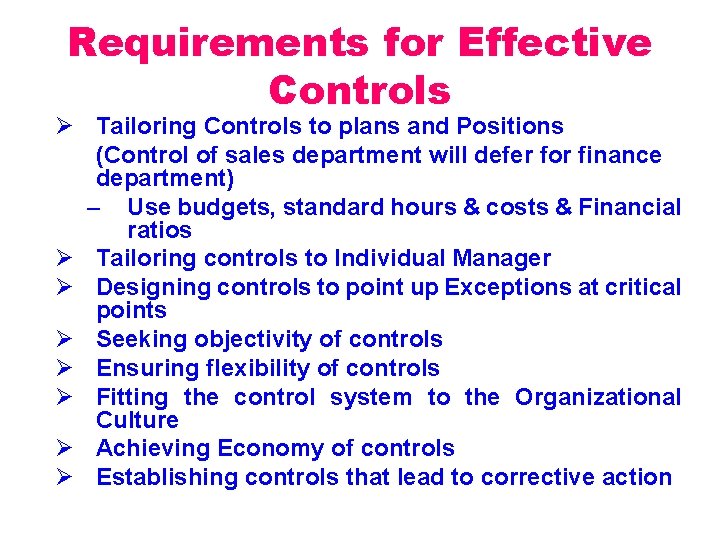 Requirements for Effective Controls Ø Tailoring Controls to plans and Positions (Control of sales