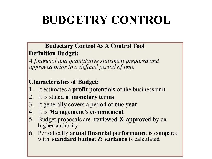 BUDGETRY CONTROL 