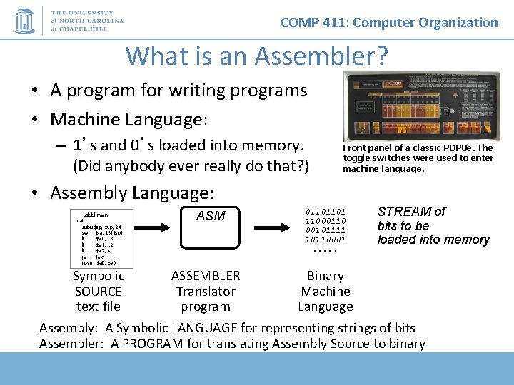 COMP 411: Computer Organization What is an Assembler? • • A program for writing