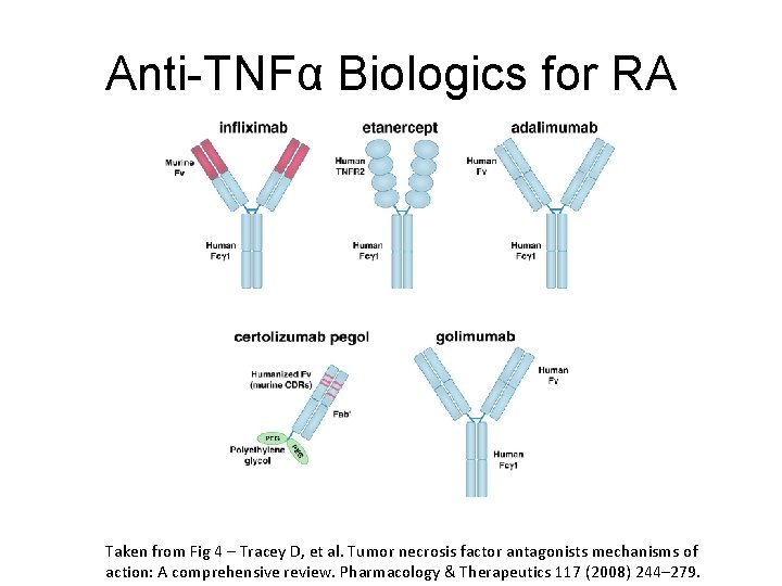 Anti-TNFα Biologics for RA Taken from Fig 4 – Tracey D, et al. Tumor
