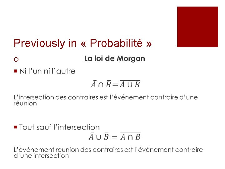 Previously in « Probabilité » ¡ 