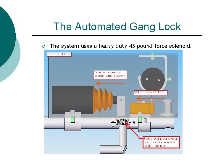 The Automated Gang Lock ¡ The system uses a heavy duty 45 pound-force solenoid.
