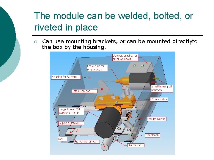 The module can be welded, bolted, or riveted in place ¡ Can use mounting