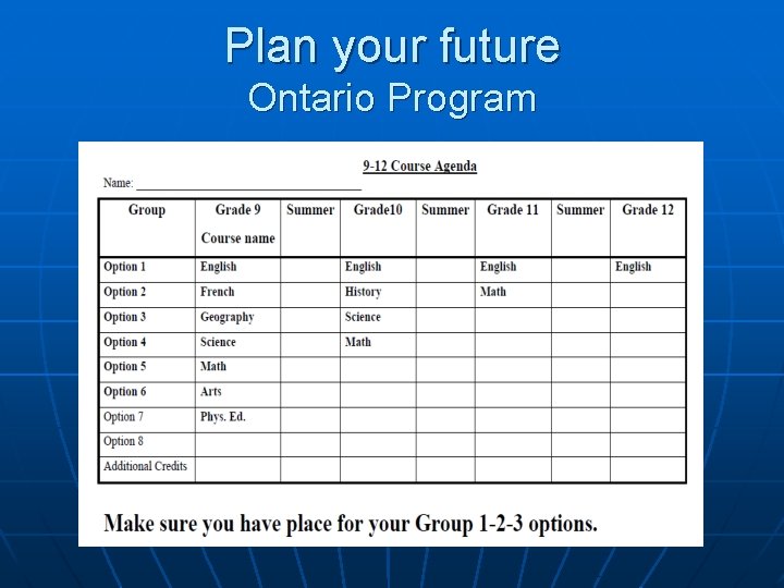Plan your future Ontario Program 
