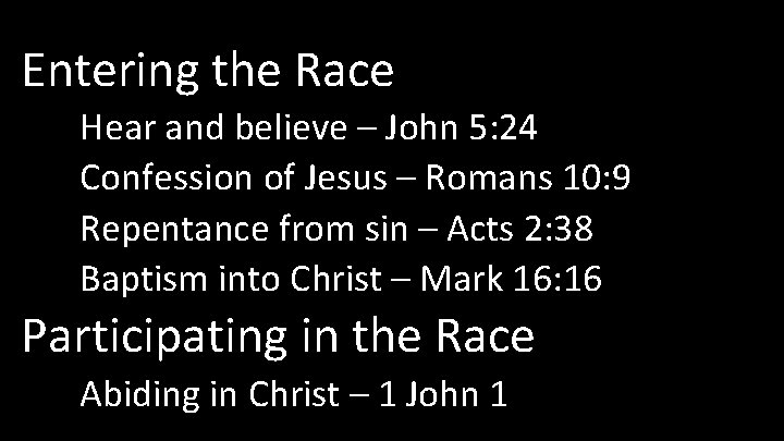 Entering the Race Hear and believe – John 5: 24 Confession of Jesus –