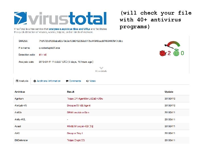 (will check your file with 40+ antivirus programs) 