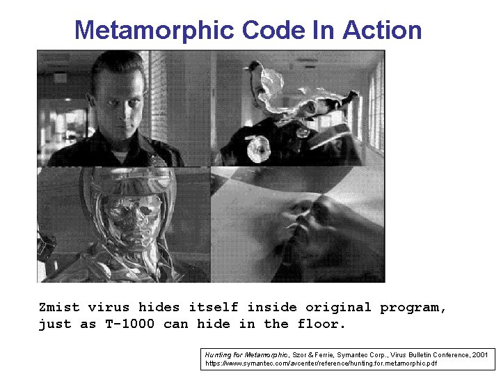 Metamorphic Code In Action Zmist virus hides itself inside original program, just as T-1000