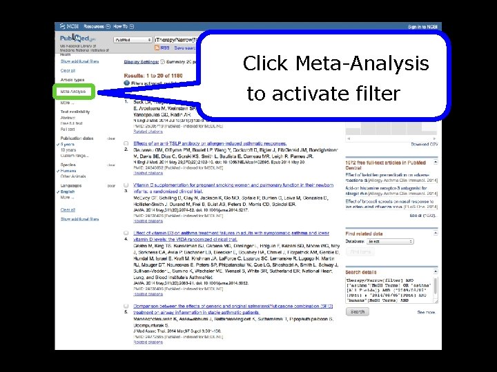Click Meta-Analysis to activate filter 