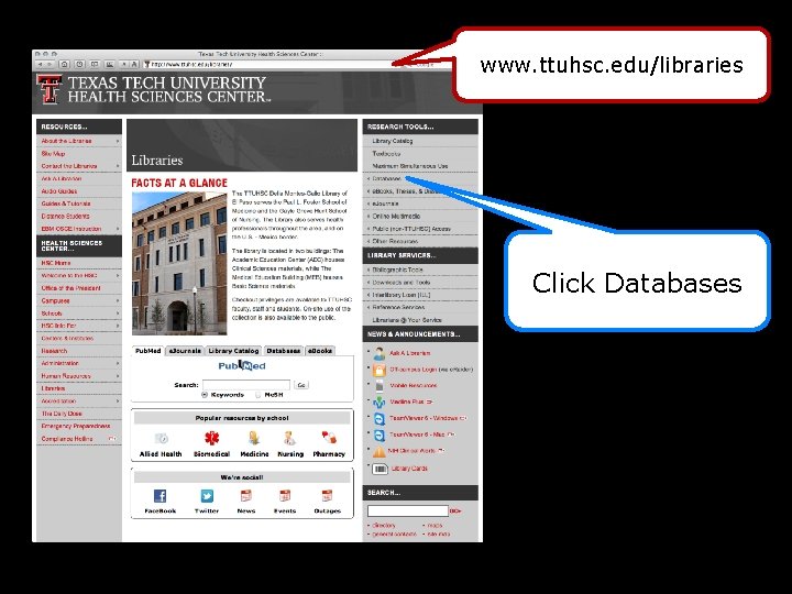 www. ttuhsc. edu/libraries Click Databases 