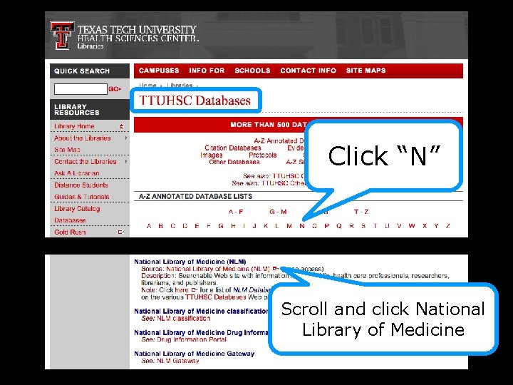 Click “N” Scroll and click National Library of Medicine 