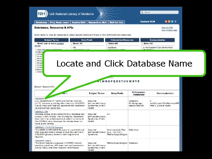 Locate and Click Database Name 