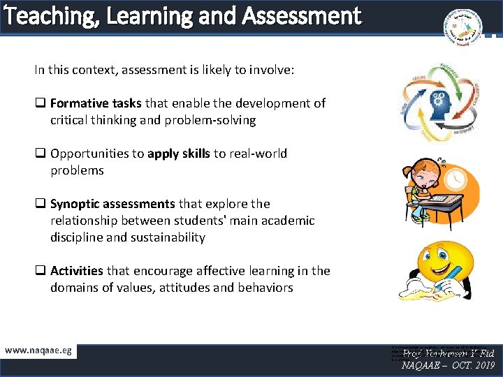 Teaching, Learning and Assessment In this context, assessment is likely to involve: q Formative