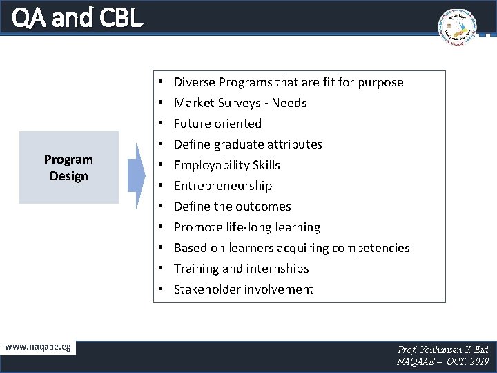 QA and CBL Program Design www. naqaae. eg • • • Diverse Programs that