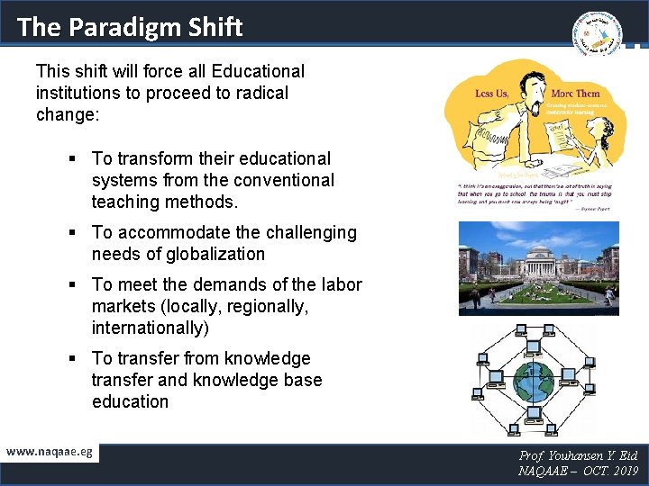 The Paradigm Shift This shift will force all Educational institutions to proceed to radical
