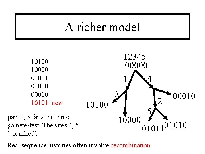 A richer model 10100 10000 01011 01010 00010 10101 new pair 4, 5 fails