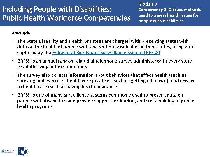 Including People with Disabilities: Public Health Workforce Competencies Module 3 Competency 2: Discuss methods