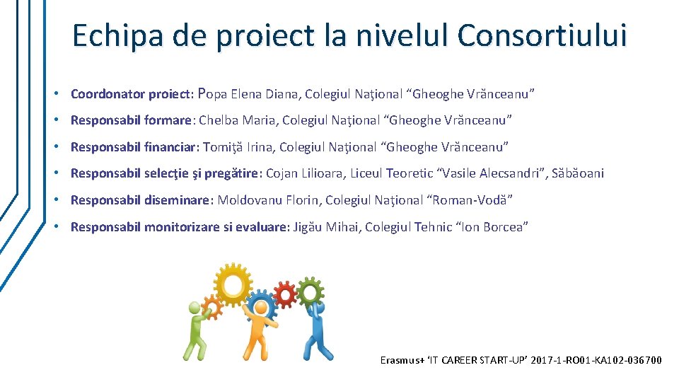 Echipa de proiect la nivelul Consortiului • Coordonator proiect: Popa Elena Diana, Colegiul Naţional Echipa de proiect la nivelul Consortiului • Coordonator proiect: Popa Elena Diana, Colegiul Naţional