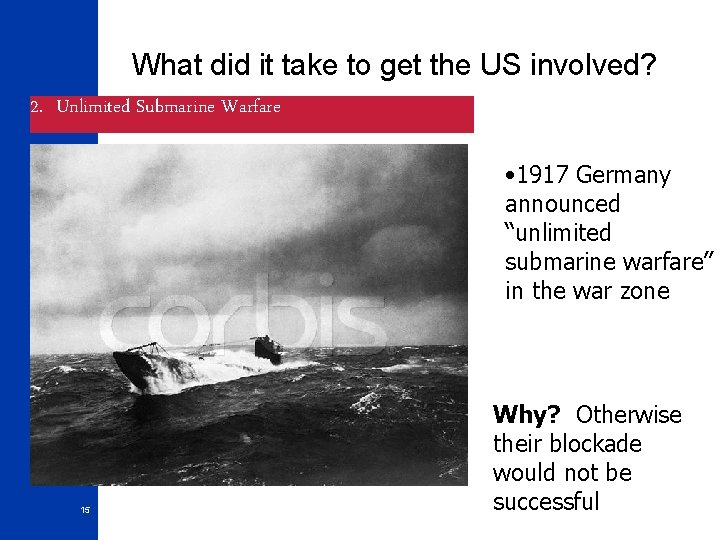 What did it take to get the US involved? 2. Unlimited Submarine Warfare •