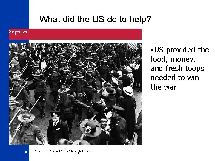 What did the US do to help? Supplies: • US provided the food, money,