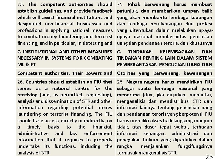 25. The competent authorities should establish guidelines, and provide feedback which will assist financial