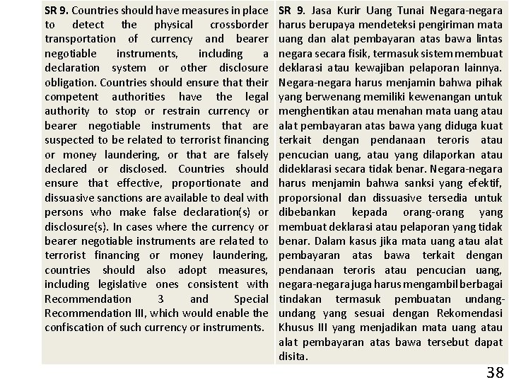 SR 9. Countries should have measures in place to detect the physical crossborder transportation