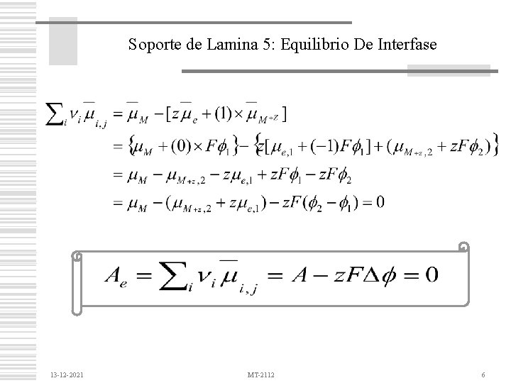 Soporte de Lamina 5: Equilibrio De Interfase 13 -12 -2021 MT-2112 6 