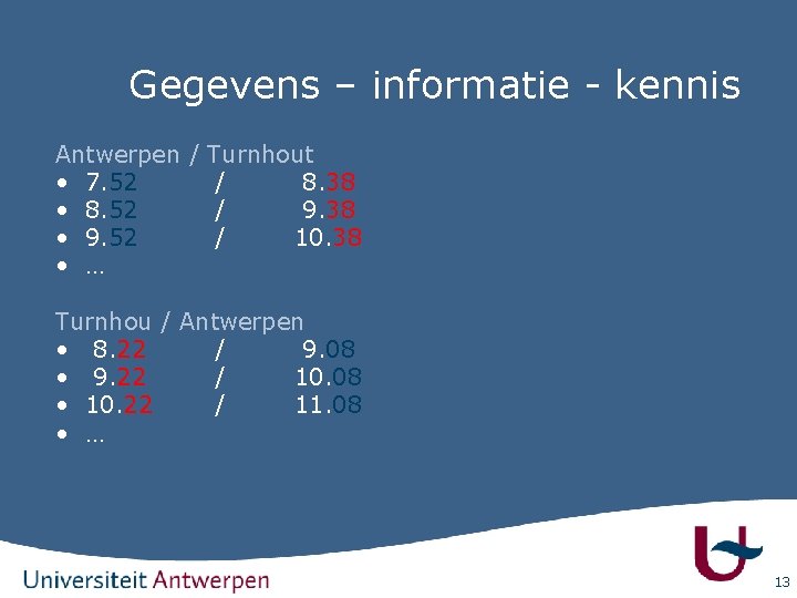 Gegevens – informatie - kennis Antwerpen / Turnhout • 7. 52 / 8. 38