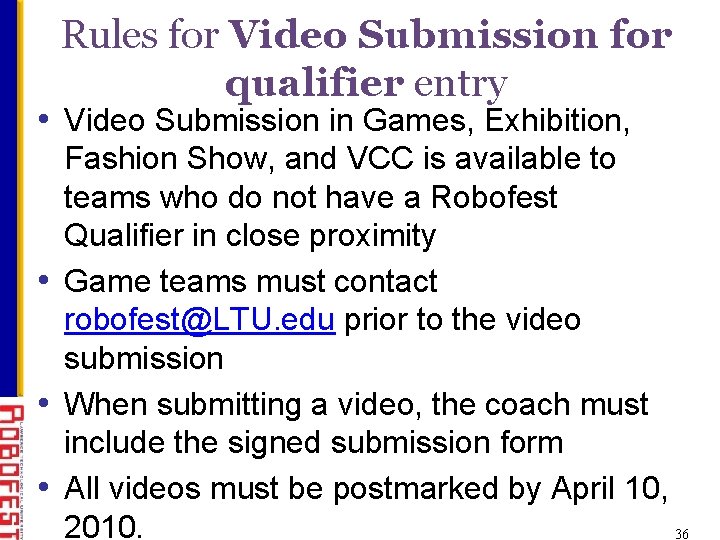 Rules for Video Submission for qualifier entry • Video Submission in Games, Exhibition, Fashion