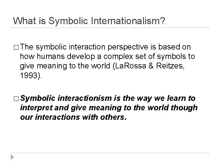 What is Symbolic Internationalism? � The symbolic interaction perspective is based on how humans What is Symbolic Internationalism? � The symbolic interaction perspective is based on how humans