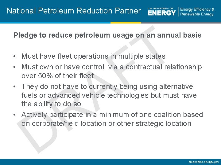 National Petroleum Reduction Partner T F Pledge to reduce petroleum usage on an annual