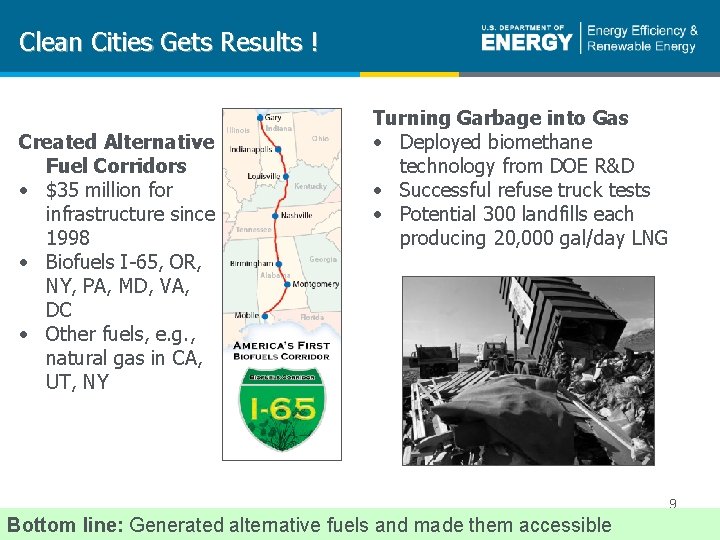 Clean Cities Gets Results ! Created Alternative Fuel Corridors • $35 million for infrastructure