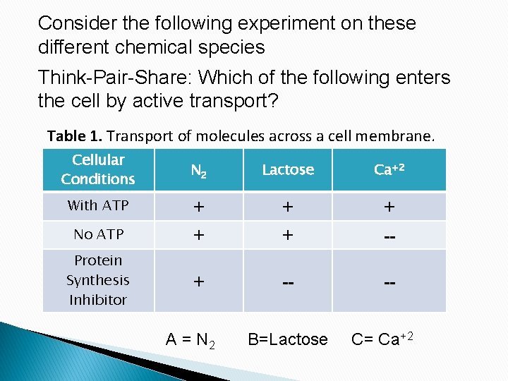 Consider the following experiment on these different chemical species Think-Pair-Share: Which of the following