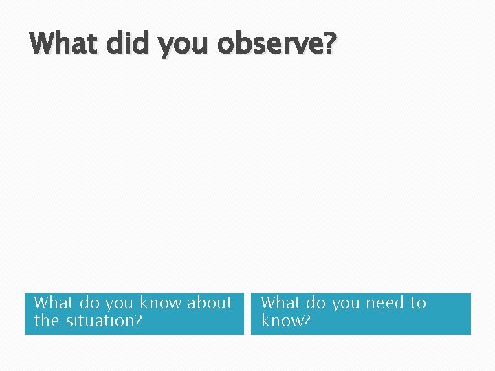 What did you observe? What do you know about the situation? What do you