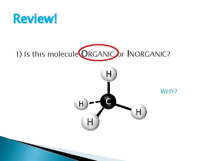 Review! 1) Is this molecule ORGANIC or INORGANIC? WHY? 