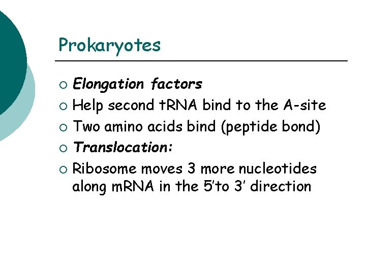 Prokaryotes Elongation factors ¡ Help second t. RNA bind to the A-site ¡ Two