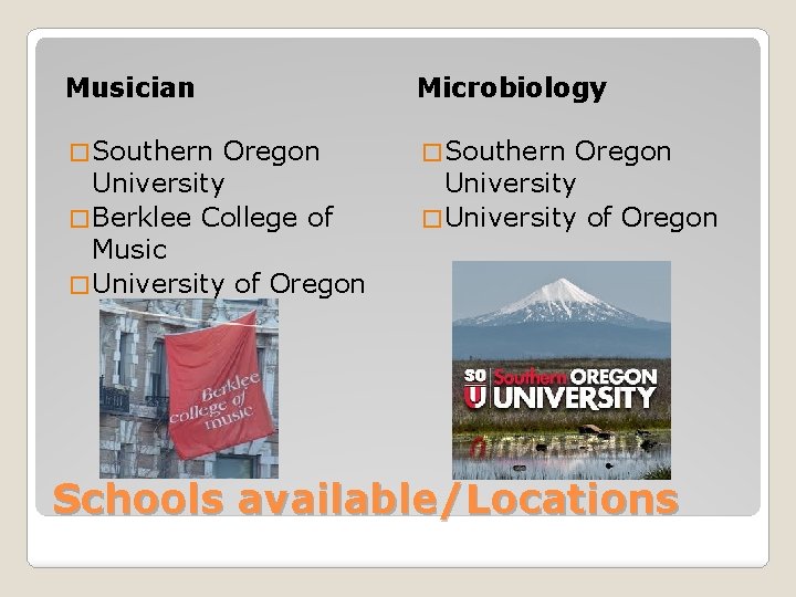 Musician Microbiology � Southern Oregon University � Berklee College of Music � University of