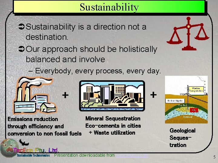 Sustainability Ü Sustainability is a direction not a destination. Ü Our approach should be
