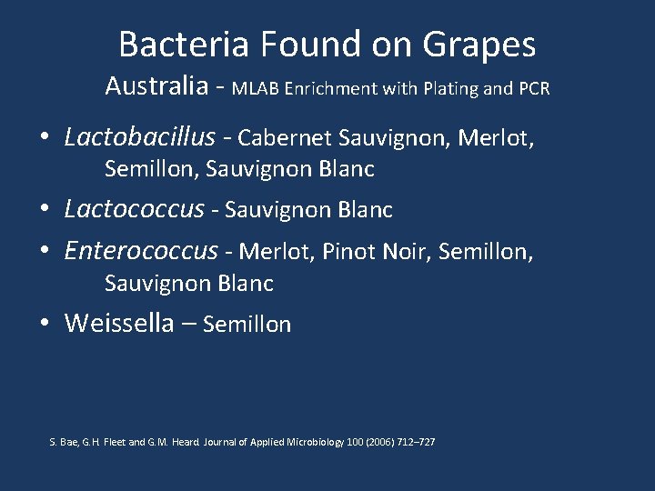 Bacteria Found on Grapes Australia - MLAB Enrichment with Plating and PCR • Lactobacillus