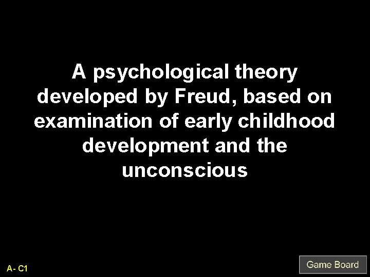 A psychological theory developed by Freud, based on examination of early childhood development and