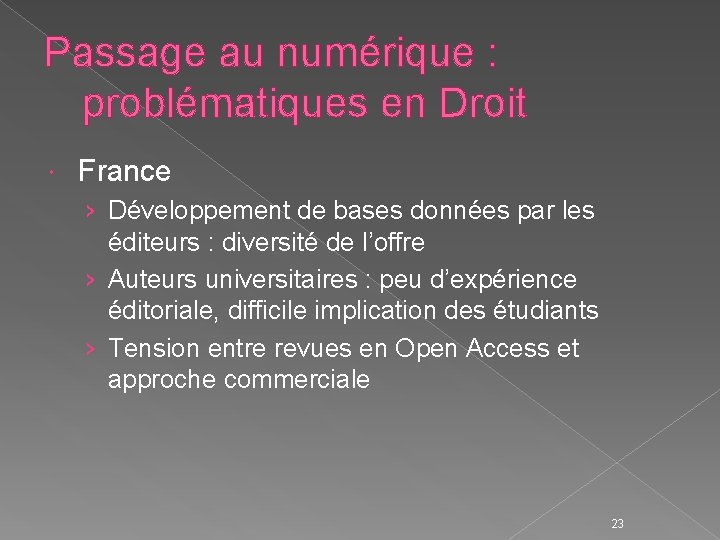 Passage au numérique : problématiques en Droit France › Développement de bases données par