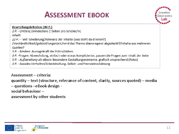 ASSESSMENT EBOOK Assessment – criteria: quantity – text (structure, relevance of content, clarity, sources