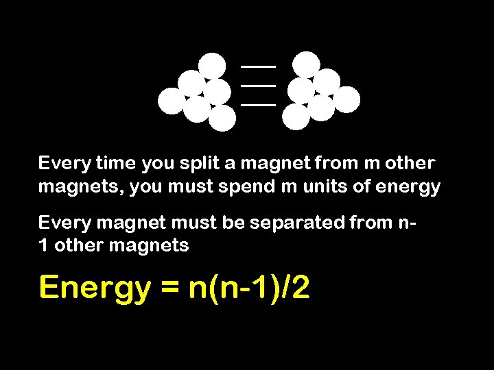 Every time you split a magnet from m other magnets, you must spend m