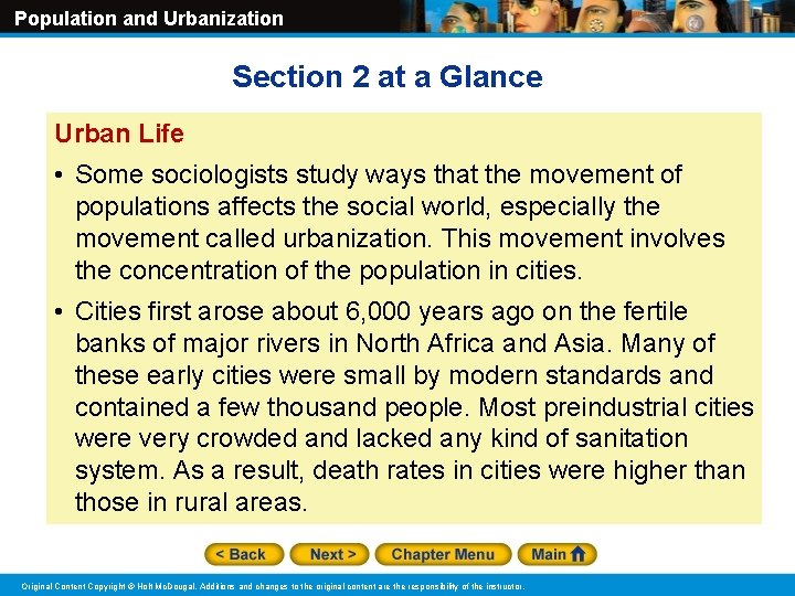 Population and Urbanization Section 2 at a Glance Urban Life • Some sociologists study