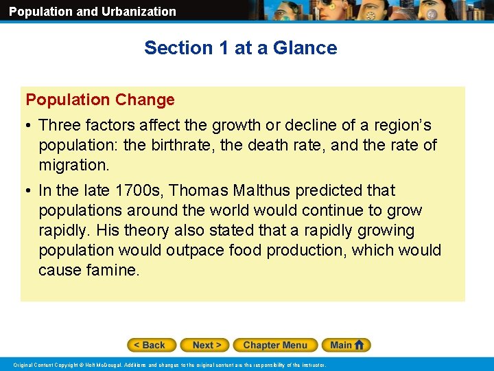 Population and Urbanization Section 1 at a Glance Population Change • Three factors affect