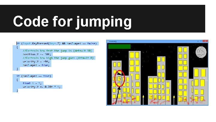 Code for jumping 
