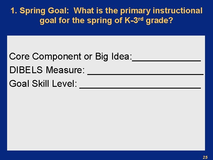 1. Spring Goal: What is the primary instructional goal for the spring of K-3