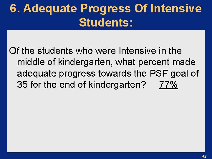 6. Adequate Progress Of Intensive Students: Of the students who were Intensive in the