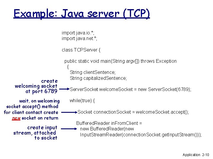 Example: Java server (TCP) import java. io. *; import java. net. *; class TCPServer Example: Java server (TCP) import java. io. *; import java. net. *; class TCPServer